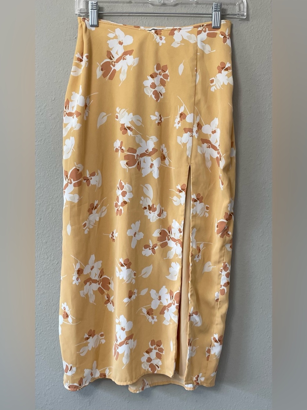 Abercrombie & Fitch Mustard Yellow Floral Midi Skirt Side Slit S